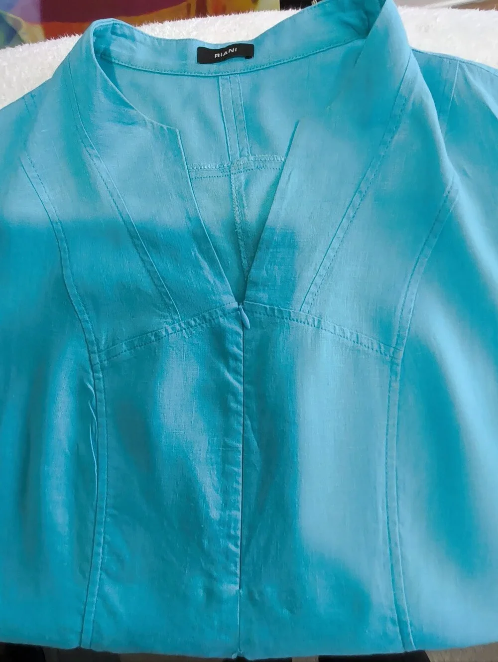 RIANI Bright Turquoise V-Neck Tunic with Pockets - Picture 9 of 15